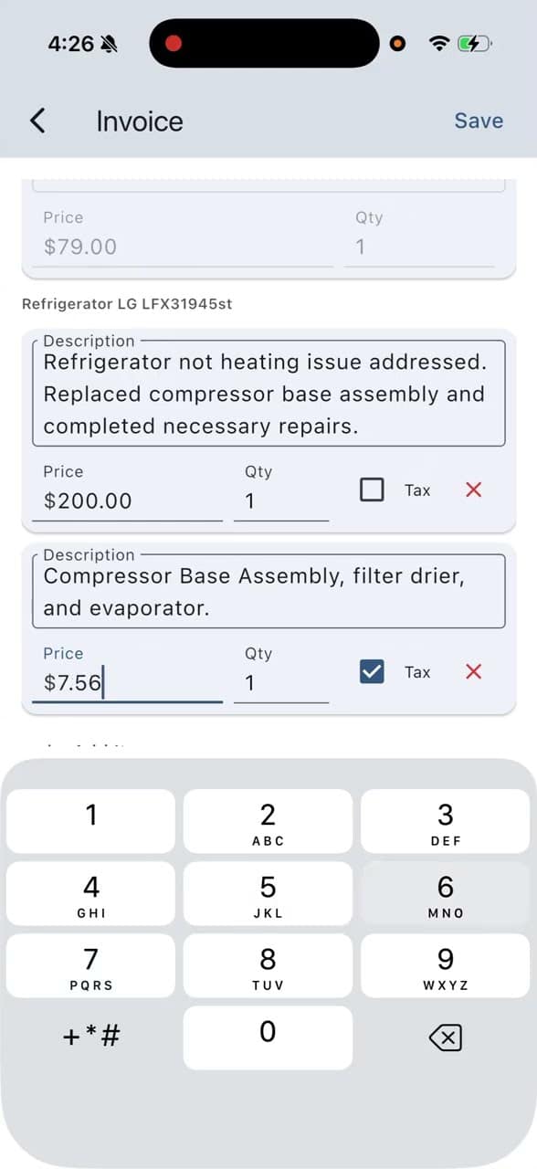 Taskrol demo — open a job, find the part and its manual, send the invoice